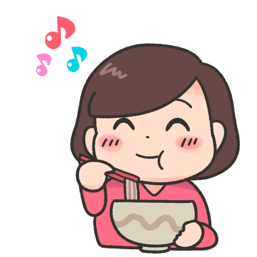 そばを美味しそうに食べる